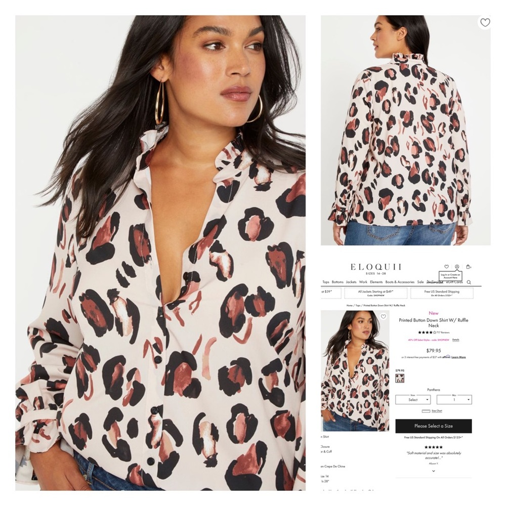 Printed Button Down Shirt W/ Ruffle Neck
